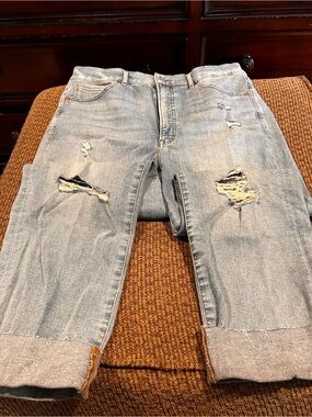 Express Slim Super High Rise Jeans in Light Blue Denim